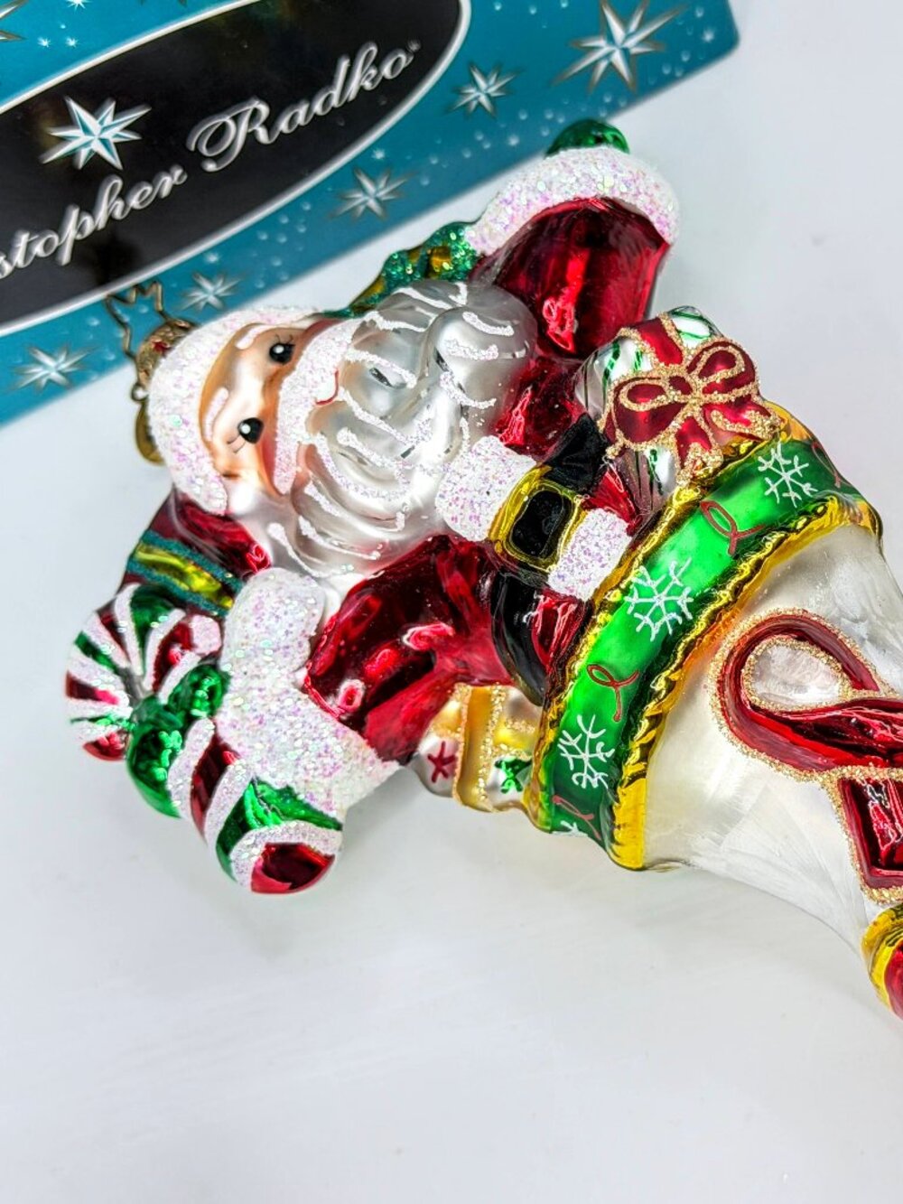 Christopher Radko Vintage Santa Stocking Gifts Blown Glass Ornament Mint XN116